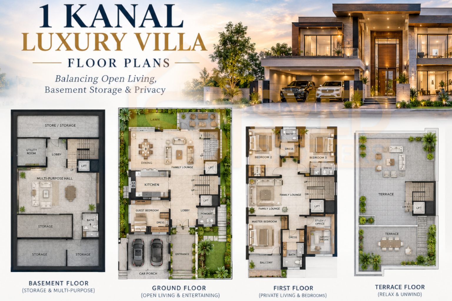 1 Kanal Luxury Villa Floor Plans